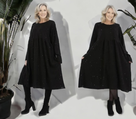 AKH oversized A-lijn boucle viscose jurk met glitters  /stretch zwart