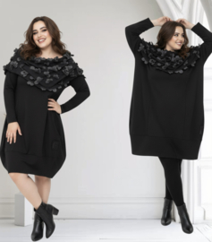 Vincenzo Allocca oversized katoen A-lijn tuniek met tule bloemenkraag apart zwart