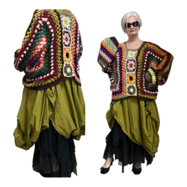 AGE oversized acryl patchwork  lotusbloemen top, handgemaakt