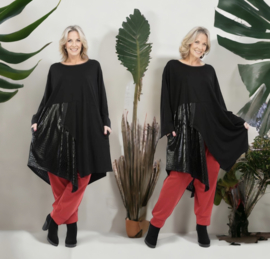 AKH oversized A-lijn viscose asymmetrische tuniek/stretch zwart