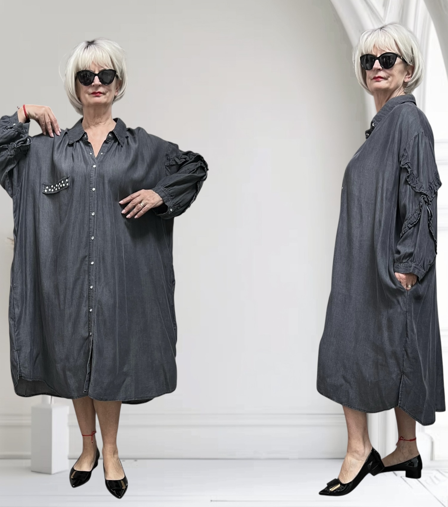 Vincenzo Allocca oversized tencel jeans blazer/vest/jurk apart