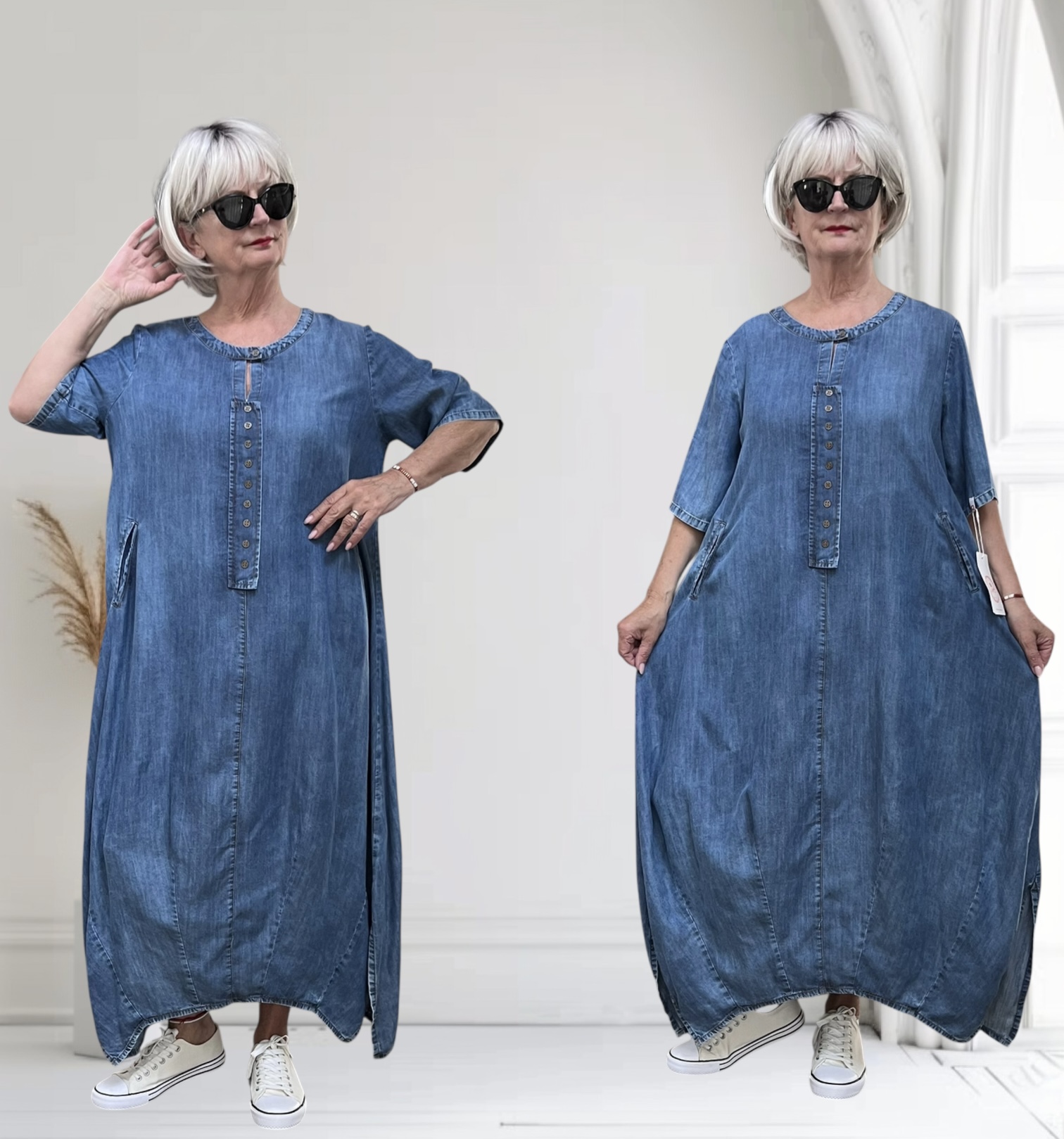 ALYANS tencel jeans A-lijn jurk