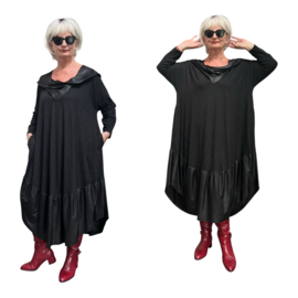 SASHA LENA oversized viscose A-lijn jurk zwart/stretch