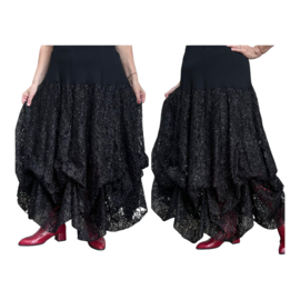 AKH oversized viscose rok met glitter KANT en met verstelbare ploien stretch
