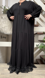 R.A.F.A.Y viscose A-lijn jurk met inzet van tule/ stretch/zwart