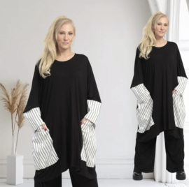 AKH oversized tricot katoen/viscose tuniek/jurk apart stretch zwart/wit