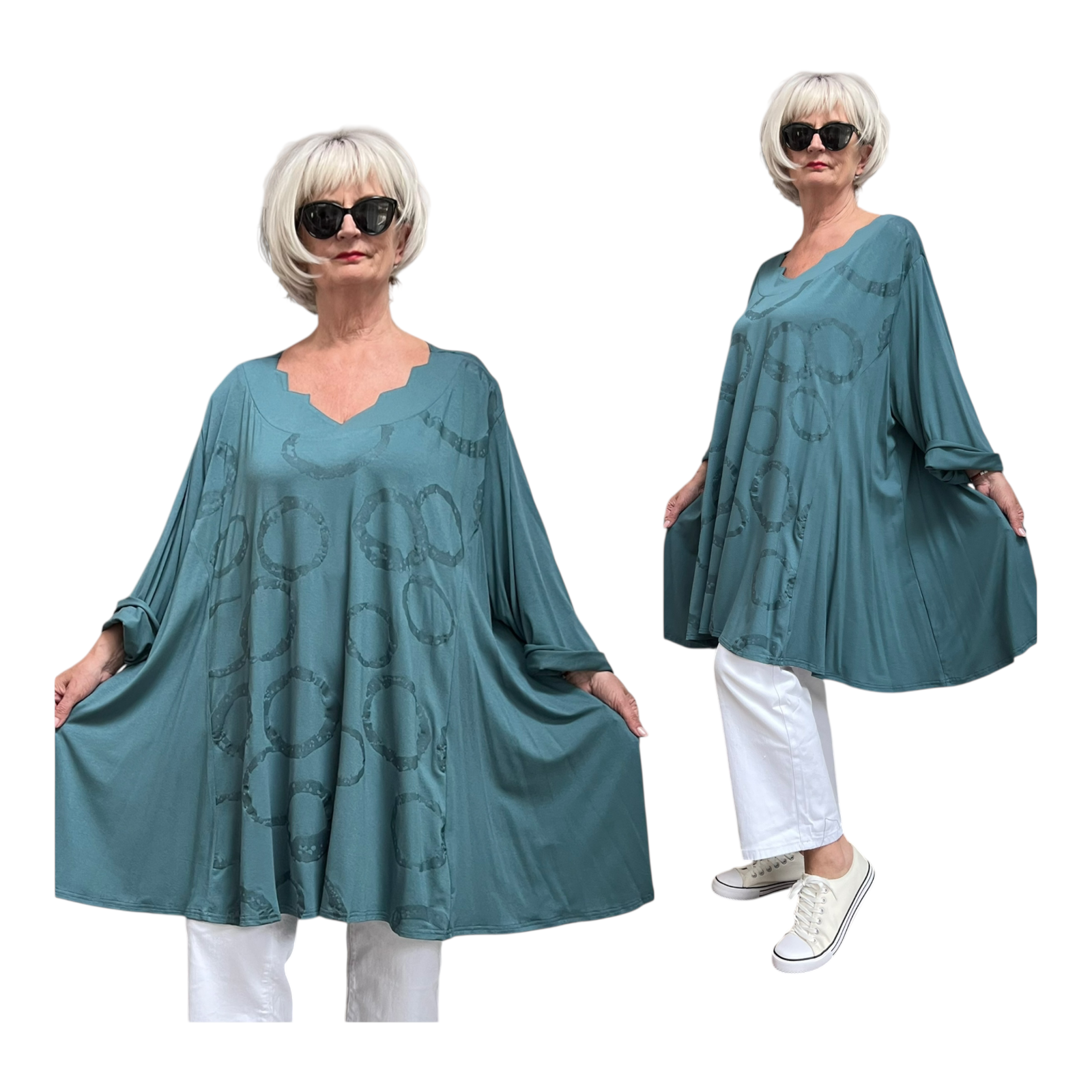New Jersey oversized viscose A-lijn tuniek met aparte decolleté / stretch