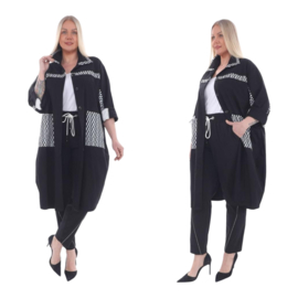 DIVAS PLANET katoen blazer/vest met knoopsluiting  /stretch zwart/wit
