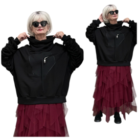 H-4 BLACK oversized katoen joggingstof top zwart/premium kwaliteit/stretch