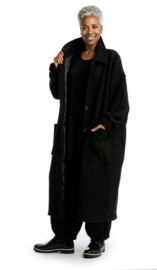 AKH oversized lange wollen winterjas/mantel  gevoerd zwart