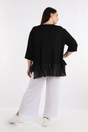 AKH oversized viscose top/tuniek met inzet van tule/apart stretch  zwart