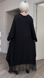 R.A.F.A.Y viscose A-lijn jurk met tule / stretch zwart