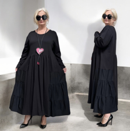 SASHA  oversized katoen A-lijn jurk stretch zwart