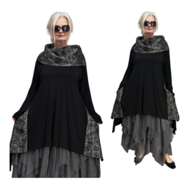 AKH oversized jersey viscose  mix A-lijn tuniek met col zwart apart  stretch