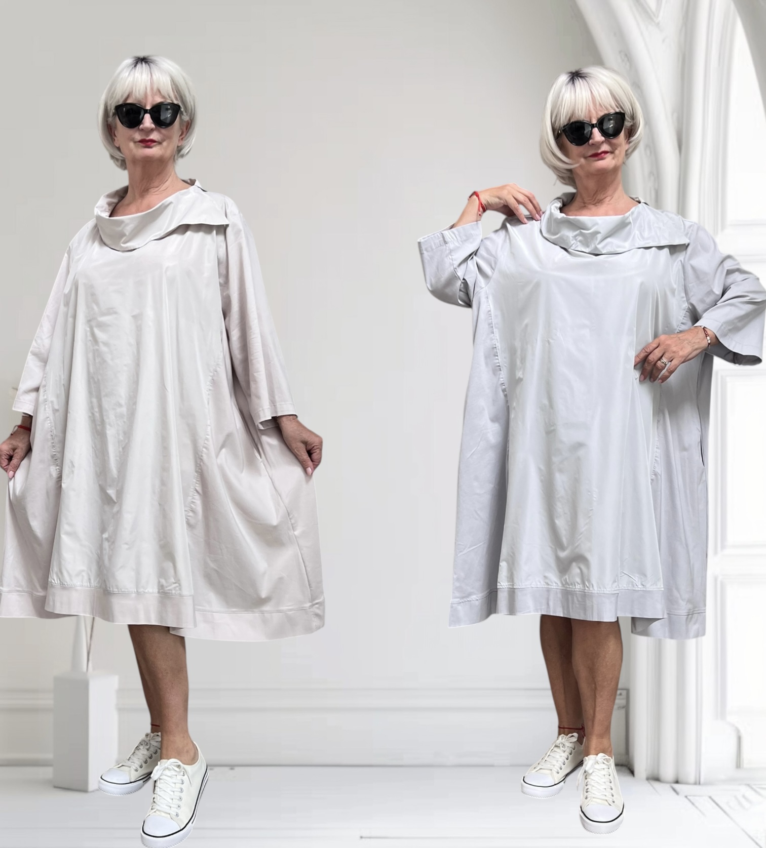 SINNE design.. A- lijn viscose jurk met taft /stretch/in meerdere kleuren