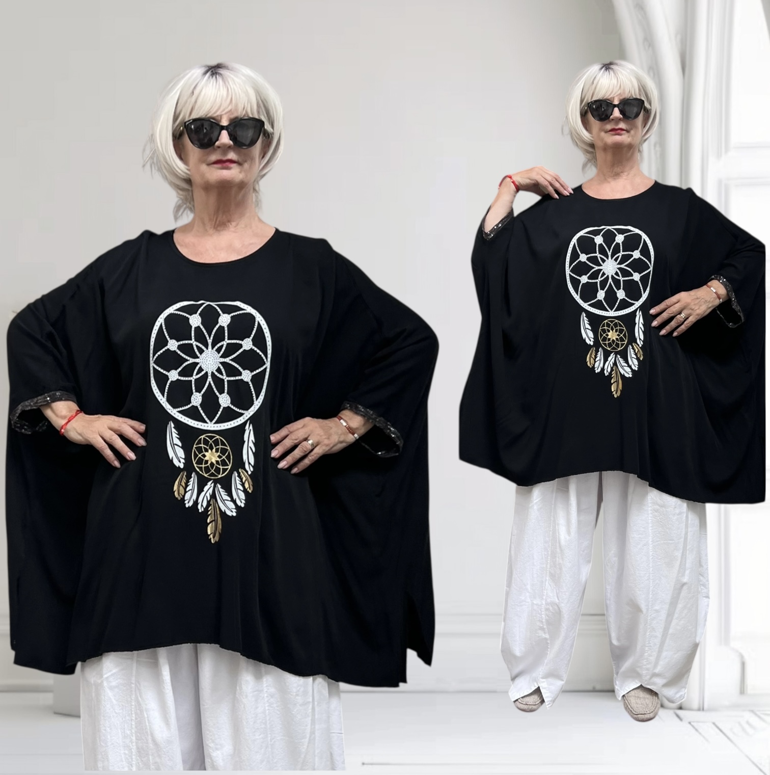 ITALIA MODA viscose tuniek/poncho met /niet doorschijnend