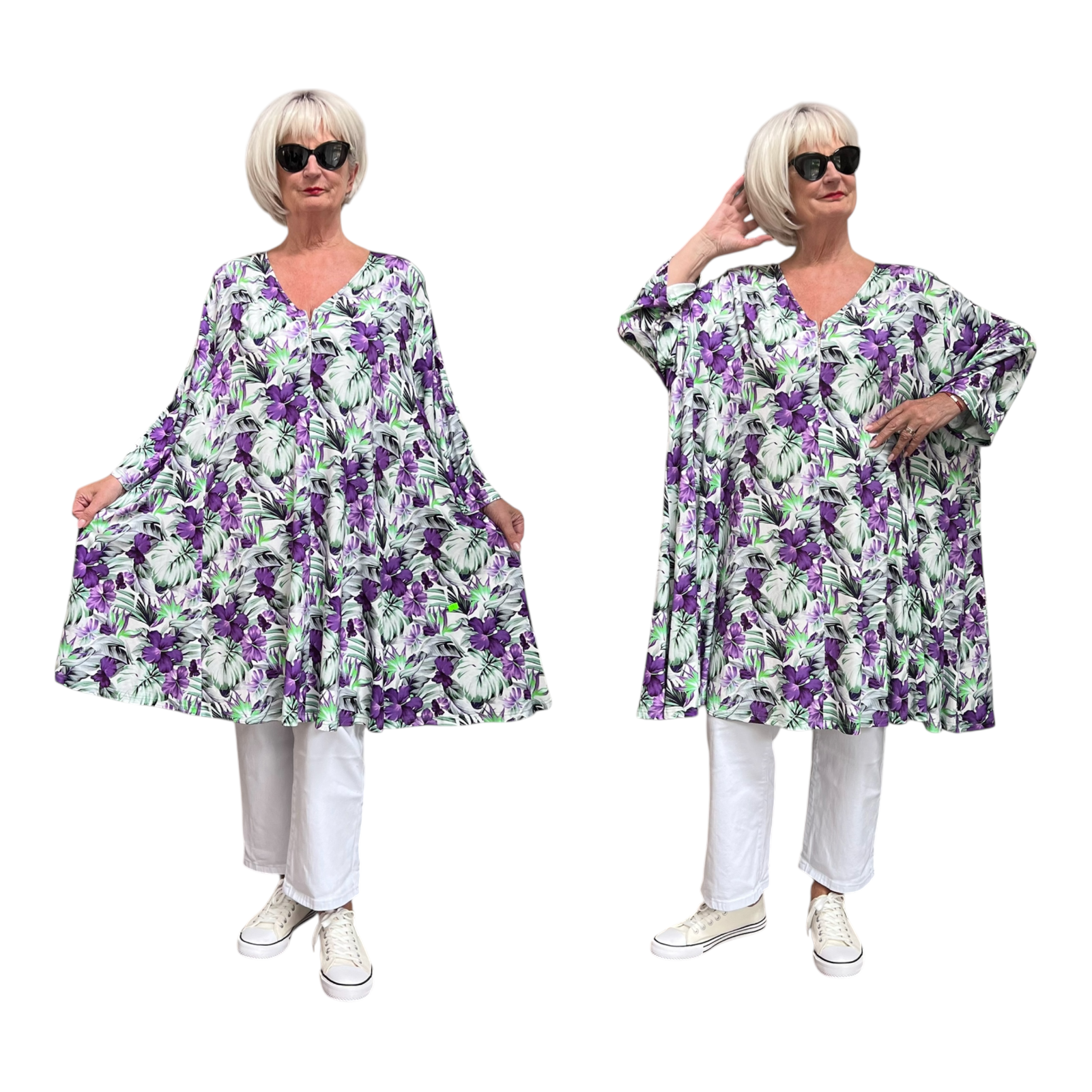 New Jersey oversized viscose A-lijn jurk/tuniek met korte rits /extra wijd/ stretch