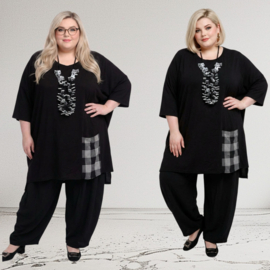 AKH viscose mix tuniek met een zak /apart/ zwart/grijs