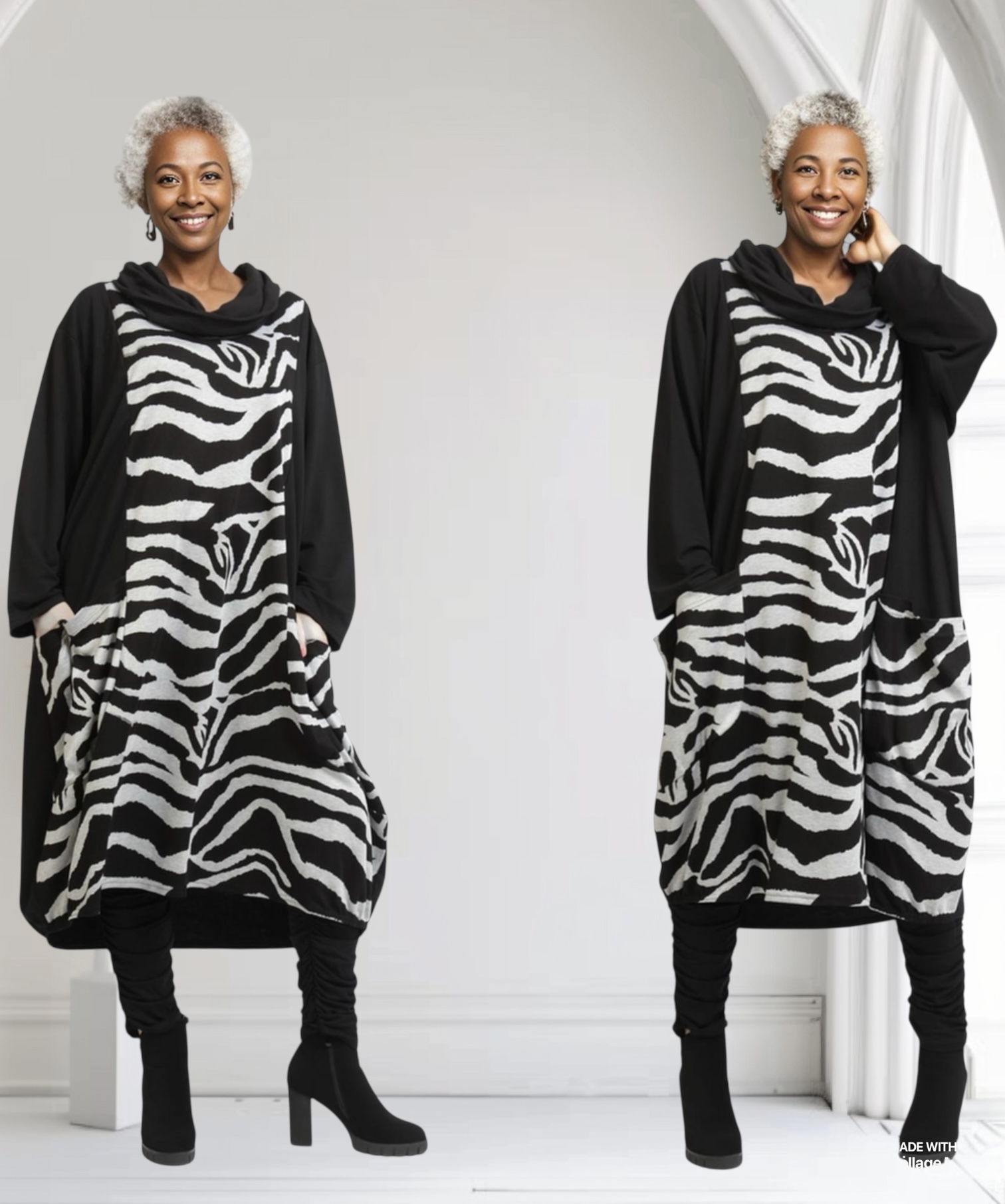 AKH oversized viscose mix tuniek apart stretch zwart/grijs