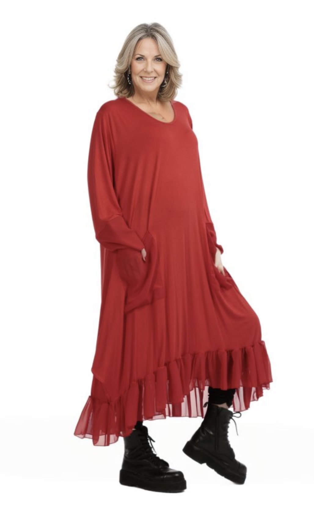 AKH viscose A-lijn jurk met chiffon stof apart stretch