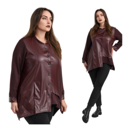 KEKOO design viscose blazer met inzet van eco leder stretch