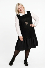 AKH oversized mouwloze gebreide katoen A-lijn jurk met inzet van taft  /apart/zwart