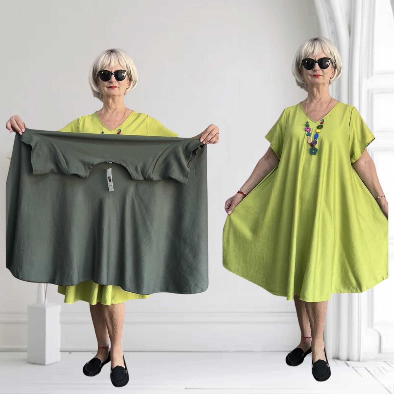 ITALIA MODA viscose  A-lijn jurk met ketting /in meerdere kleuren