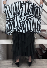 Wija oversized A-lijn viscose A-lijn korte blazer/vest (extra groot) zwart/wit