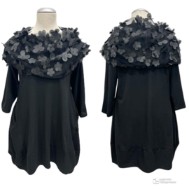 Vincenzo Allocca oversized katoen A-lijn tuniek met tule bloemenkraag apart zwart