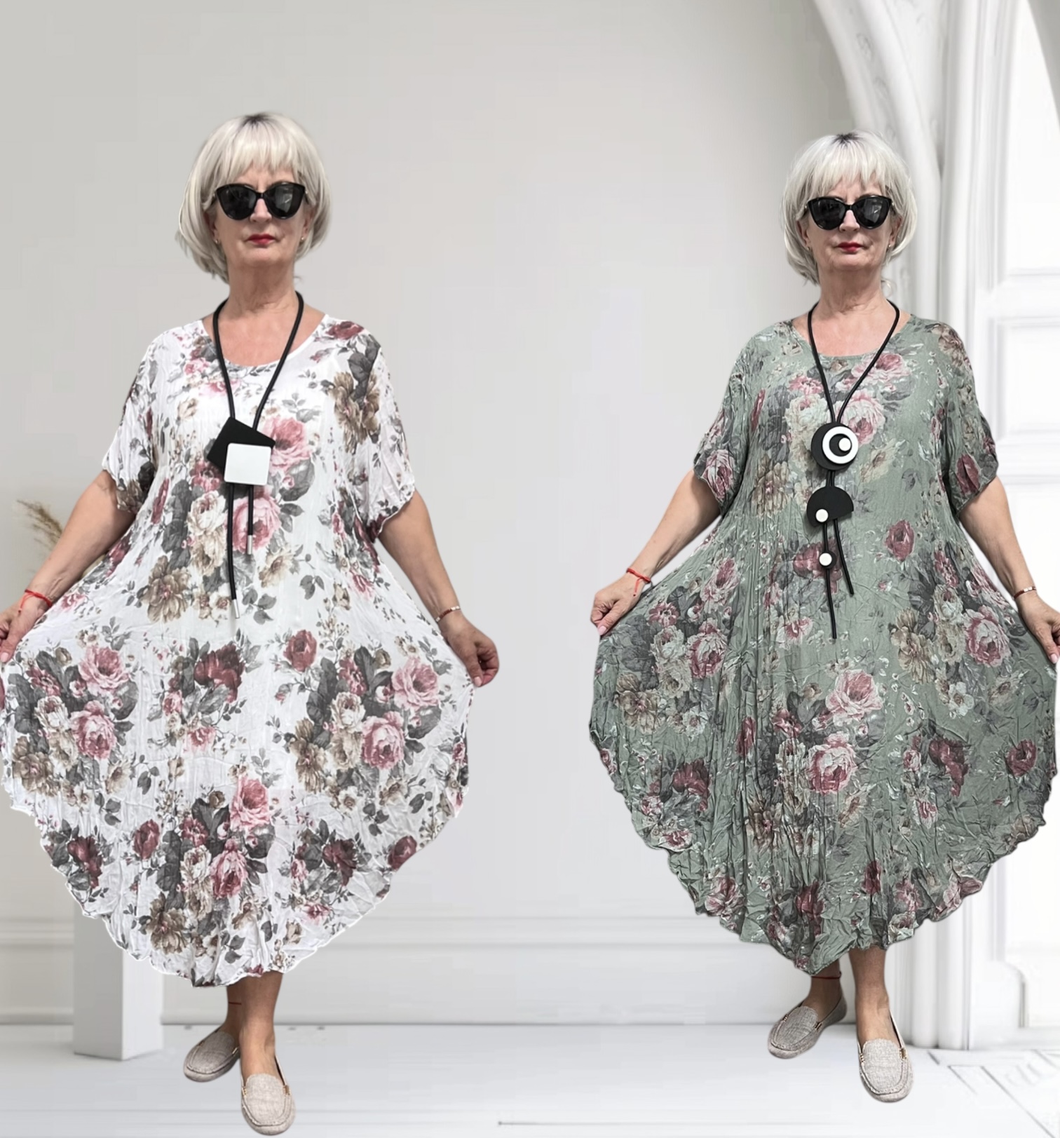 ITALIA oversized viscose A-lijn zomer jurk + onderjurk/in meerdere kleuren