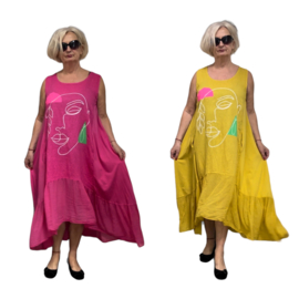 PURO LINO linnen A-lijn jurk met inzet van tricot /apart/in meerdere kleuren