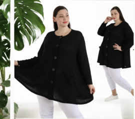 AKH gebreide oversized bouclé  A-lijn katoen vest/blazer apart stretch