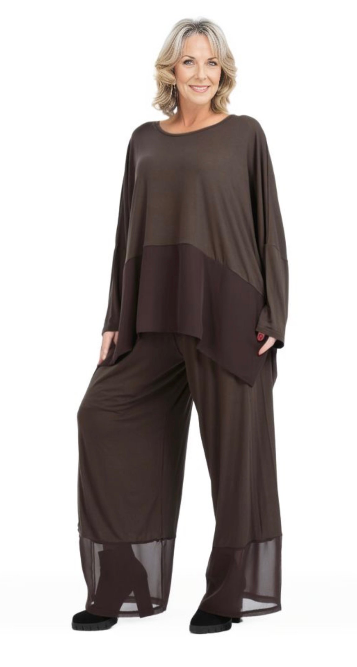 AKH viscose wijde broek met chiffon stof stretch 