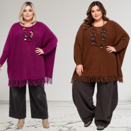 ITALIA oversized acryl mix gebreide tuniek/top met franjes/in meerdere kleuren