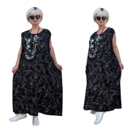 AKH oversized katoen/viscose A-lijn jurk met zakken /apart/zwart/wit