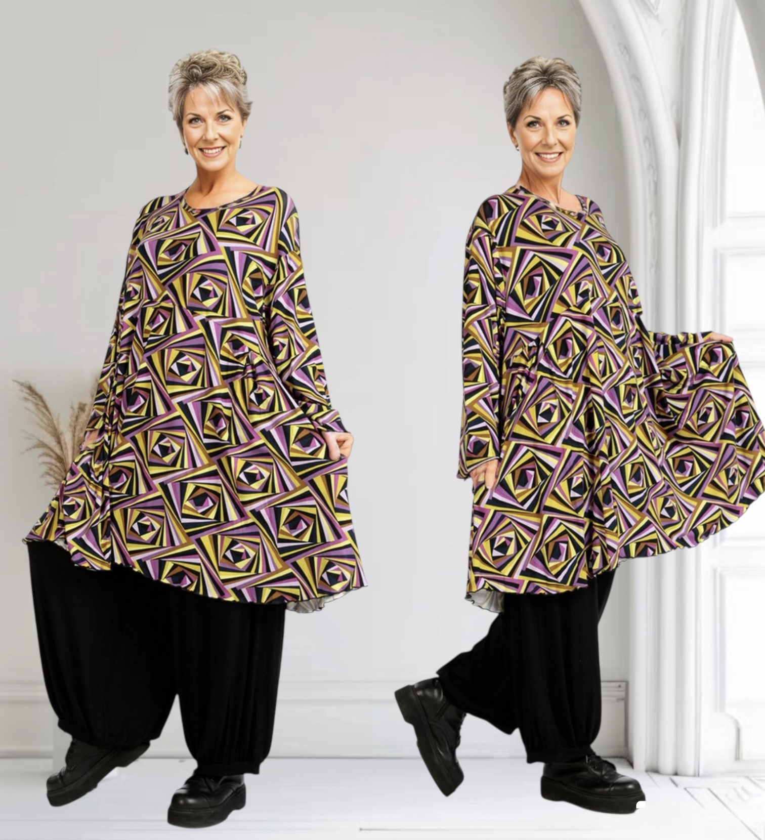 AKH oversized viscose tricot A-lijn tuniek  apart stretch