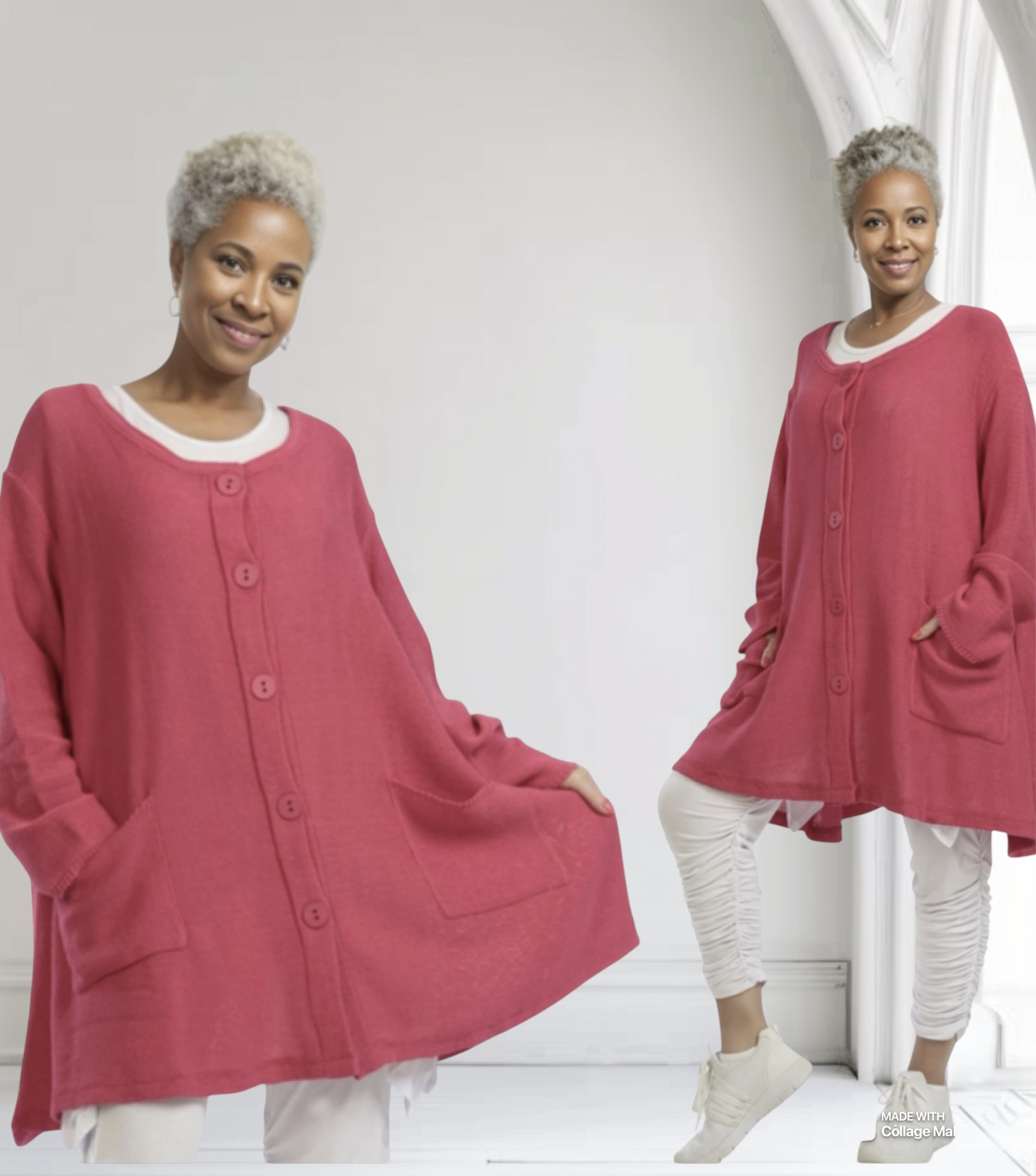AKH gebreide oversized A-lijn katoen vest/blazer apart stretch