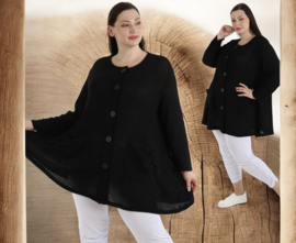 AKH gebreide oversized bouclé  A-lijn katoen vest/blazer apart stretch
