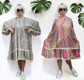 ITALIA MODA viscose/zijde BOHO A-lijn jurk /in meerdere kleuren