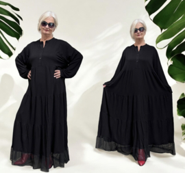 Haniya viscose A-lijn jurk met inzet van tule/ stretch/zwart