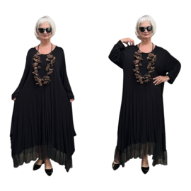 R.A.F.A.Y viscose A-lijn jurk met tule / stretch zwart