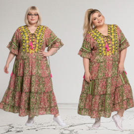 ITALIA oversized polysilk geborduurd A-lijn zomer jurk