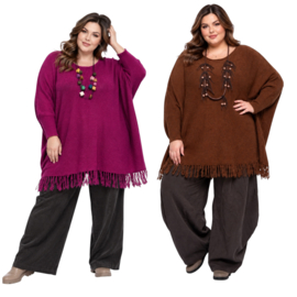 ITALIA oversized acryl mix gebreide tuniek/top met franjes/in meerdere kleuren