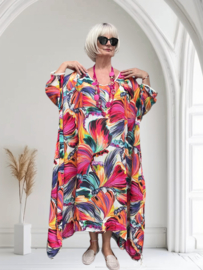 Francesca Romantica oversized A-lijn viscose chiffon overjurk met touwtjes  apart (extra groot)