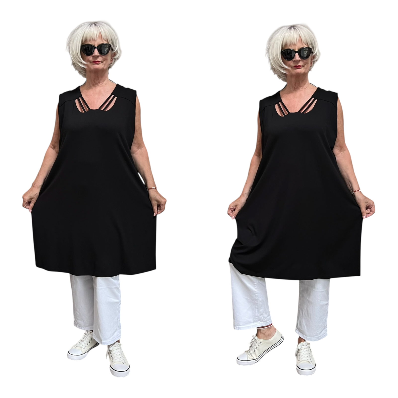 New Jersey viscose A-lijn tuniek met aparte decolleté/ stretch/zwart