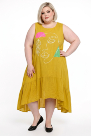 PURO LINO linnen A-lijn jurk met inzet van tricot