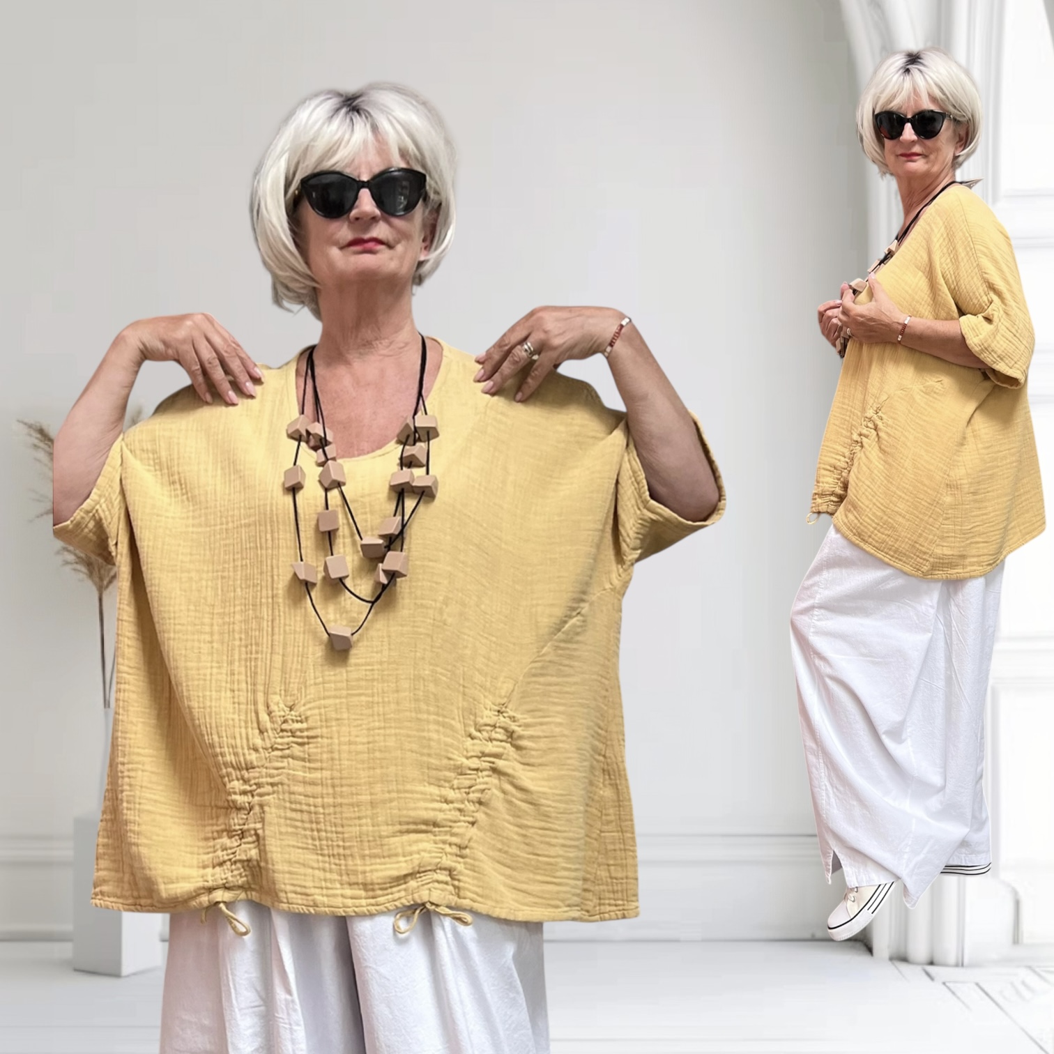 KEKOO design oversized katoen/linnen  mousseline top