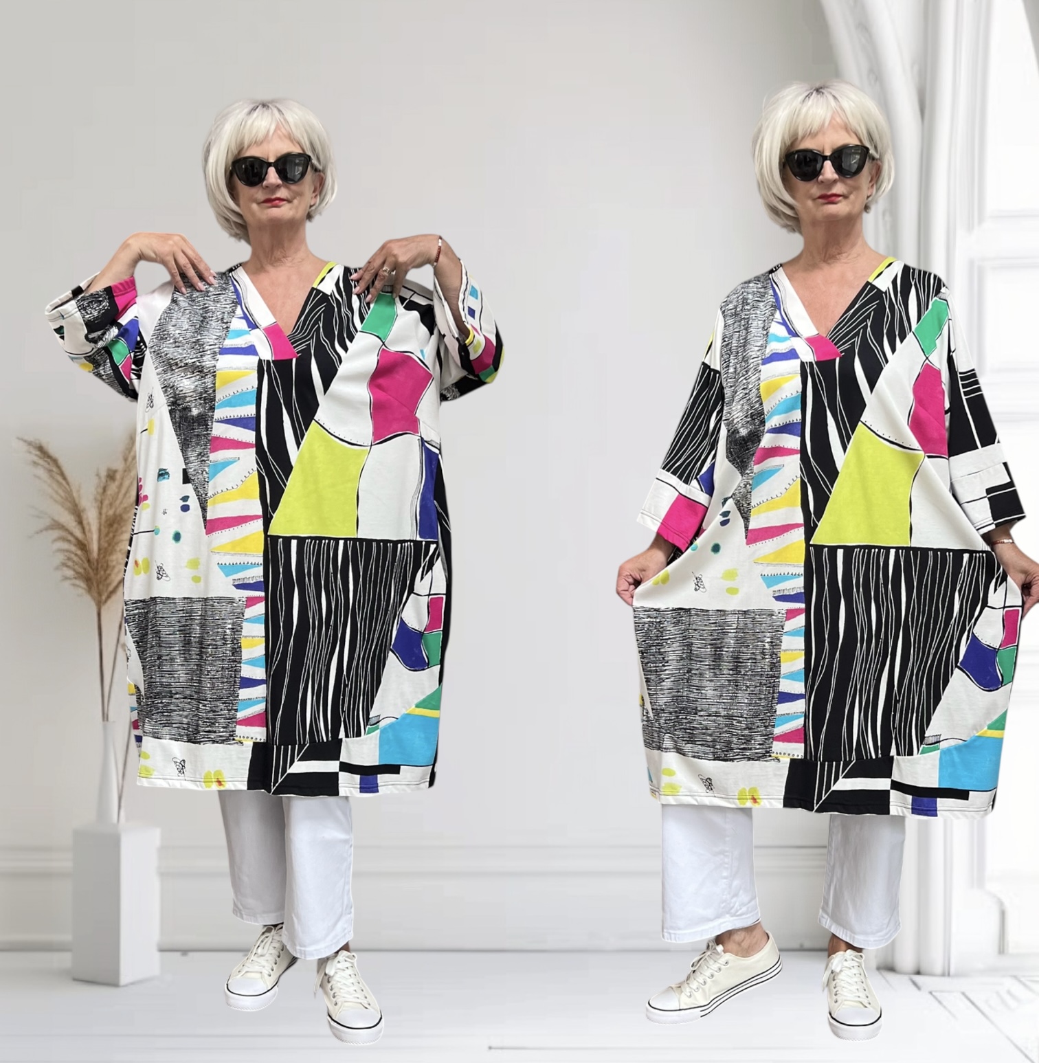 Ophilia oversized katoen jurk met zakken/ stretch