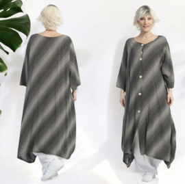 AKH oversized viscose A-lijn blazer/vest/hemd met zakken apart zwart/wit