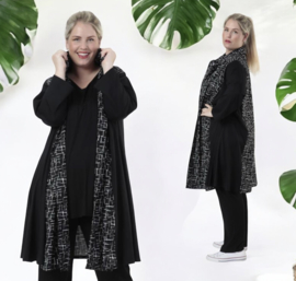AKH oversized viscose A-lijn blazer/vest/jas apart  zwart/wit/stretch